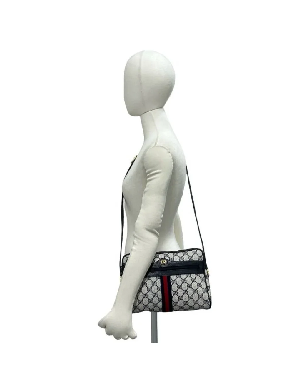 Gucci Vintage Sherry Line GG Logo Leather Shoulder Bag Navy